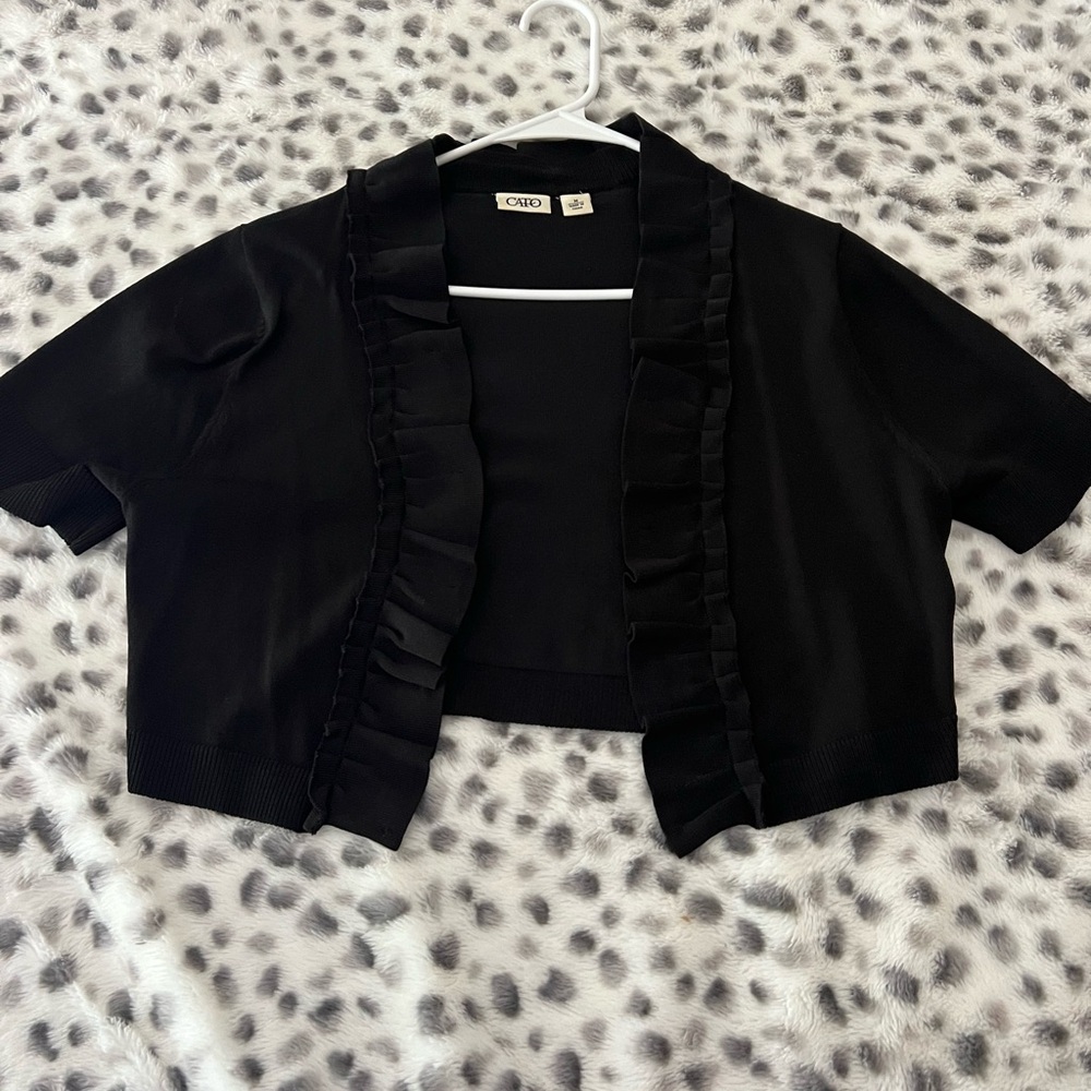 Black Cropped Ruffle-Trim Sweater